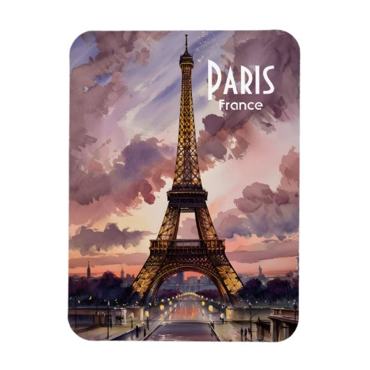 Magnet Flexible Paris Eiffel Tower Twilight Watercolor Painting (Vertical)