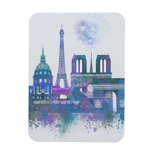 Magnet Flexible Paris Skyline - Aquarelle bleu (Vertical)