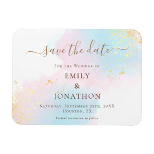 Magnet Flexible Pastel Aquarelles Rose Or Bleu Enregistrer La Date