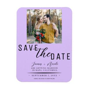Magnet Flexible Pastel Lavande Photo de Faire-Part de Mariage Date