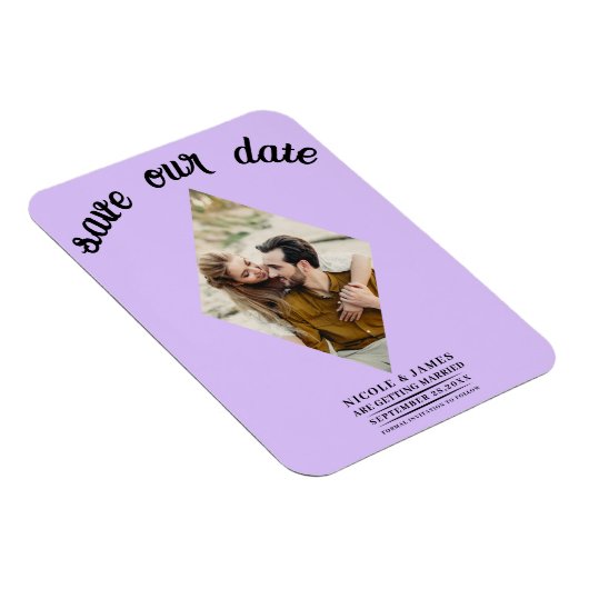Magnet Flexible Pastel Lavender Diamond Photo Enregistrer la date (Côté Droit)