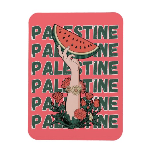 Magnet Flexible pastèque, fleurs et texte Palestine Répéter (Vertical)