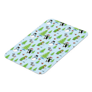 Magnet Flexible Patinage de pingouin de Noël et pêcheur d'ours