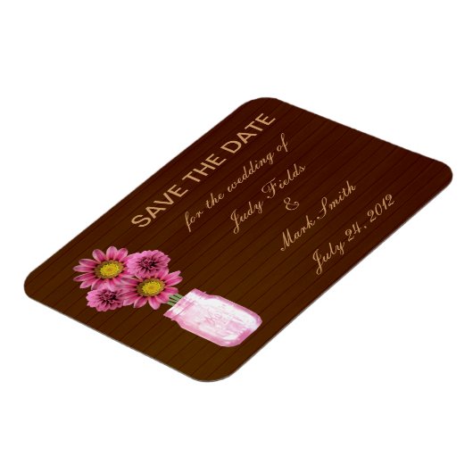 Magnet Flexible Pays Rustic Rose Mason Jar Enregistrer la date Mag (Côté Gauche)