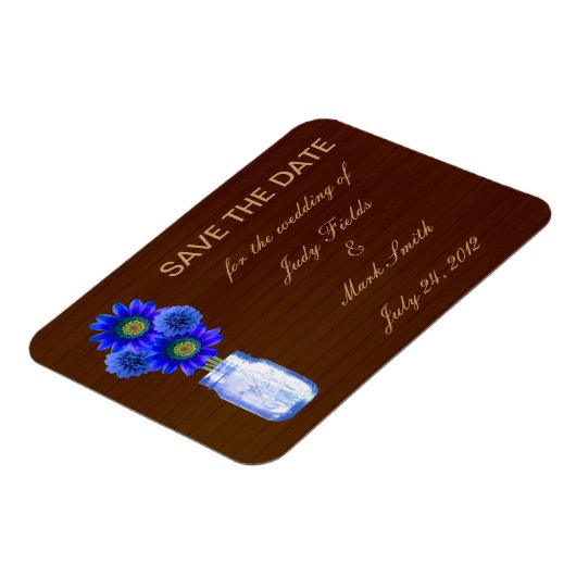 Magnet Flexible Pays Rustique Bleu Mason Jar Enregistrer la date M (Côté Gauche)