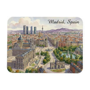 Magnet Flexible Paysage urbain de Madrid Espagne Peinture à l'aqua