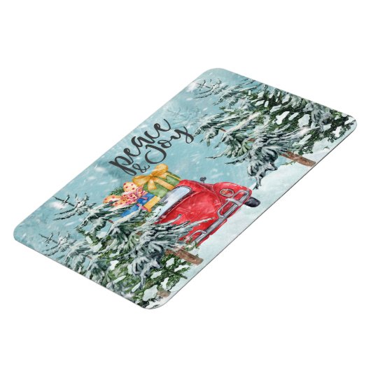 Magnet Flexible Peace and Joy Red Car en Forêt d'hiver (Côté Gauche)