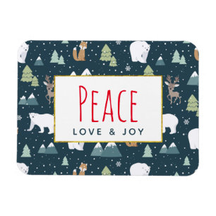 Magnet Flexible Peace Love & Joy Cute Christmas Animals Pattern
