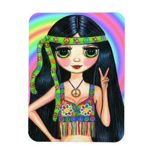 Magnet Flexible Peace Out Hippie Girl Big Eyed Cutie