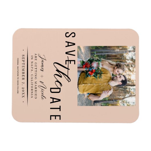 Magnet Flexible Peach Enregistrer le Mariage photo Date (Horizontal)