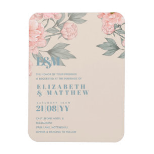 Magnet Flexible Peach Peonies Sage Floral Budget Mariage