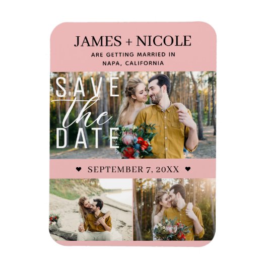 Magnet Flexible Peachy rose moderne Enregistrer la date Mariage 3  (Vertical)