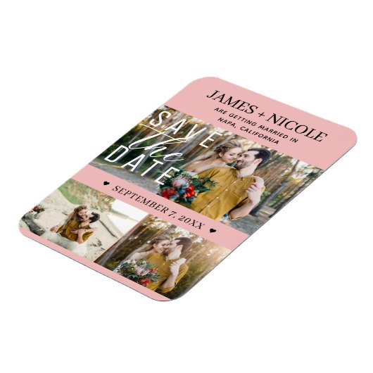 Magnet Flexible Peachy rose moderne Enregistrer la date Mariage 3  (Côté Gauche)
