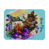 Magnet Flexible Peindre Cheval Mustang avec Iris et papillons (Horizontal)