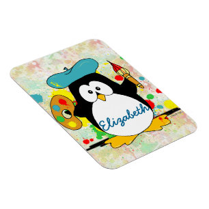 Magnet Flexible Peintre de pingouin artistique Personnaliser