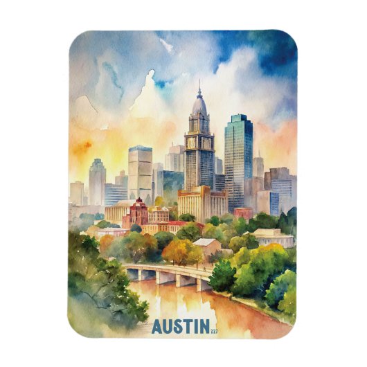 Magnet Flexible Peinture aquarelle Austin City (Vertical)