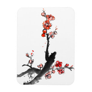 Magnet Flexible Peinture chinoise des fleurs, fleur de prune