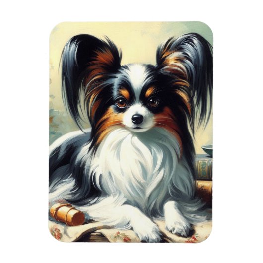 Magnet Flexible Peinture de chien Papillon vintage (Vertical)