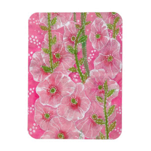 Magnet Flexible Peinture florale rose Hollyhock Malve Malva