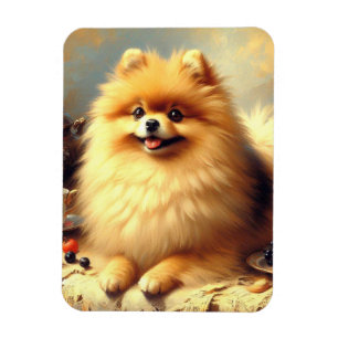 Magnet Flexible Peinture vintage de Chien de Poméranie