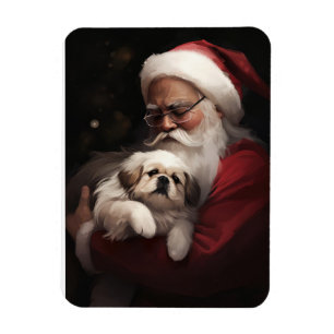 Magnet Flexible Pékinois avec le Père Noël Noël Festive