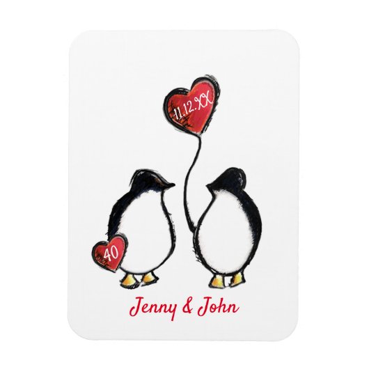 Magnet Flexible Penguin 40e anniversaire de mariage de rubis (Vertical)
