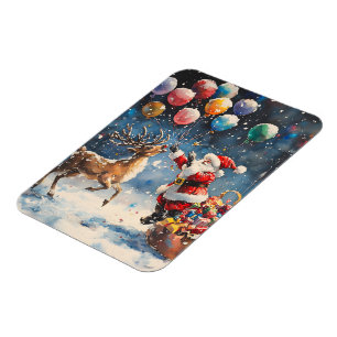 Magnet Flexible Père Noël aquarelle festive Renne Ballon coloré
