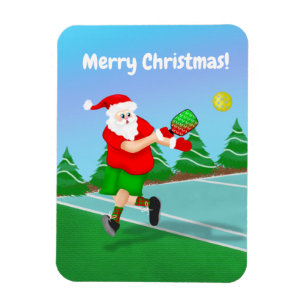 Magnet Flexible Père Noël drôle jouant au Pickleball Joyeux Noël