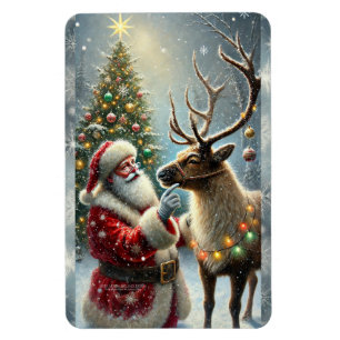 Magnet Flexible Père Noël Et Reindeer, Forêt Neige, Arbre De Noël