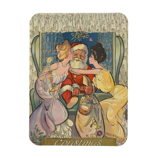 Magnet Flexible Père Noël Kissing Vintage Christmas Card (Vertical)