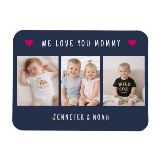 Magnet Flexible Personalized 3 Photo We Love You Mommy Navy Blue 