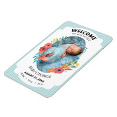 Magnet Flexible personalized baby blue floral Birth announcements (Côté Gauche)