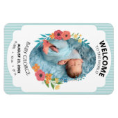 Magnet Flexible personalized baby blue floral Birth announcements (Horizontal)