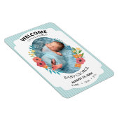 Magnet Flexible personalized baby blue floral Birth announcements (Côté Droit)