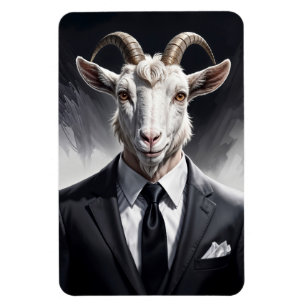 Magnet Flexible Personnage de chèvre en costume surréaliste amusan