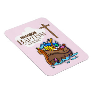 Magnet Flexible Personnalisable, Baby Girl Baptism Arche de Noah