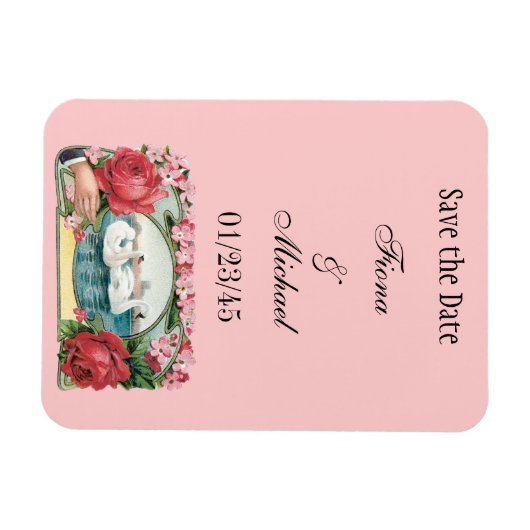 Magnet Flexible Personnalisé Enregistrer la date Swans and Rose Ma (Horizontal)