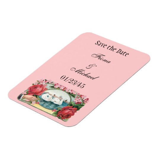 Magnet Flexible Personnalisé Enregistrer la date Swans and Rose Ma (Côté Gauche)