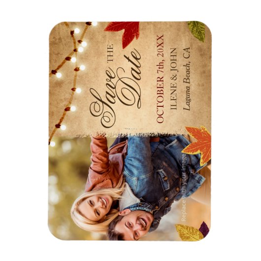 Magnet Flexible Personnalisé Mariage d'automne Enregistrer la date (Vertical)