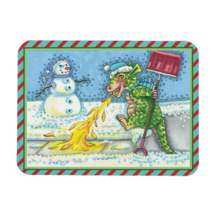 MAGNET FLEXIBLE PETIT DRAGON MELTING & SHOVELING NEIGE, FUNNY CUTE