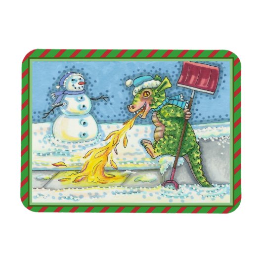 MAGNET FLEXIBLE PETIT DRAGON MELTING & SHOVELING NEIGE, FUNNY CUTE (Horizontal)