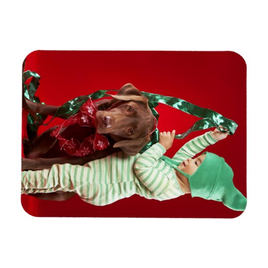 Magnet Flexible Petit garçon décorant un chien (Horizontal)