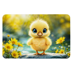 Magnet Flexible Petit oiseau doux prés jaune fleurs