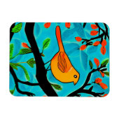 Magnet Flexible Petit oiseau orange sur une branche de fleurs (Horizontal)
