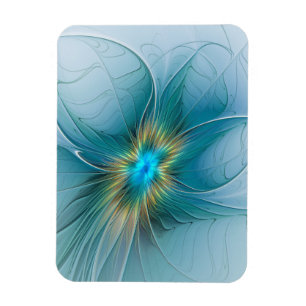 Magnet Flexible Petite Beauté Moderne Fleur d'Art Fractal Bleu Or