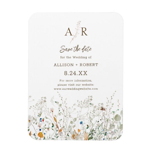 Magnet Flexible Petite Fleur sauvage Monogramme Enregistrer la dat (Vertical)