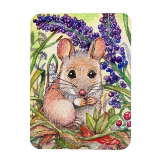 Magnet Flexible Petite souris et fleurs violettes (Vertical)