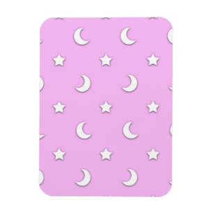 Magnet Flexible Petites étoiles blanches et lunes sur fond rose