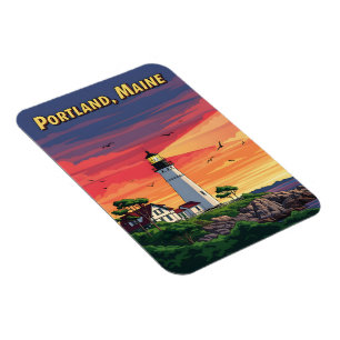 Magnet Flexible Phare de Portland Maine au coucher du soleil