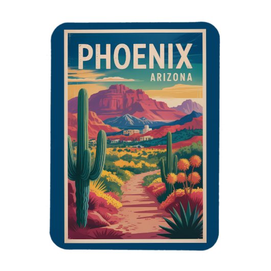 Magnet Flexible Phoenix Arizona Illustration Travel Art Vintage (Vertical)